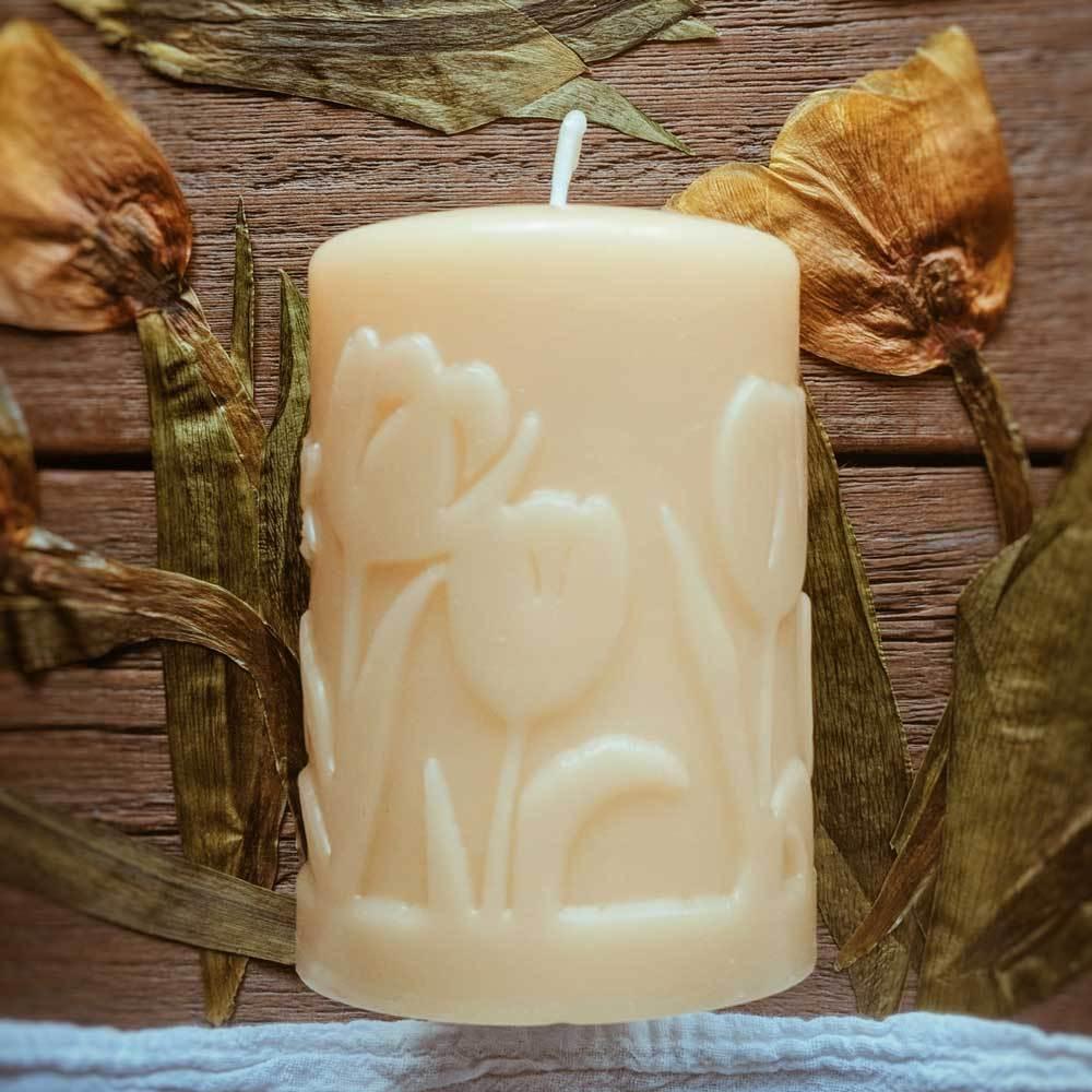 Beeswax Pillar Tulips 3" x 4" - Big Moon Beeswax