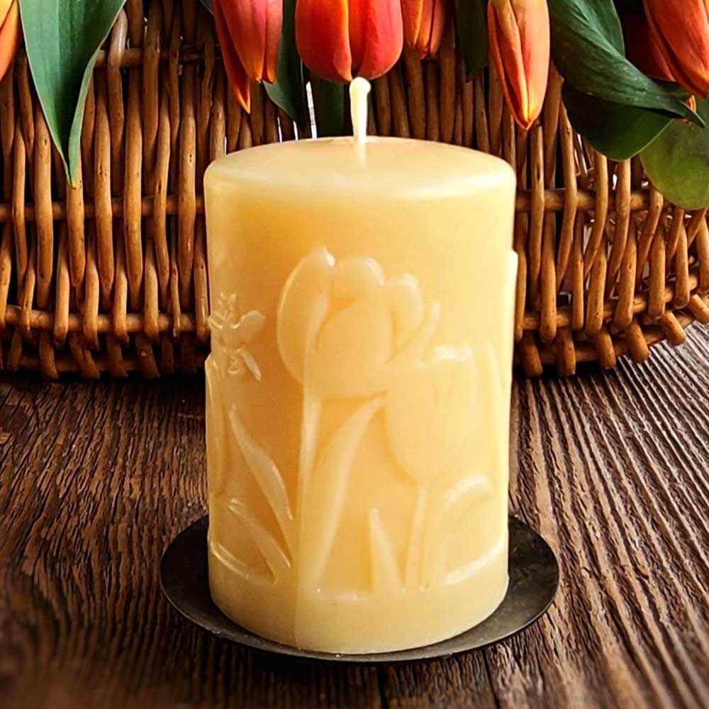 'Tulips' 3" x 4" Beeswax Pillar