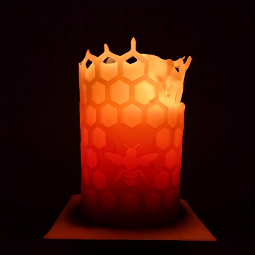 'Honey Bee' beeswax honeycomb pillar candle, detail of the honeycomb