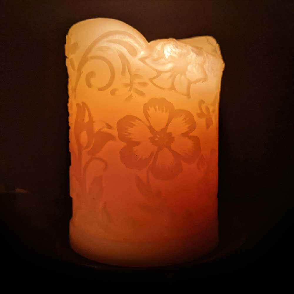 'Into the Garden!' beeswax pillar candle, front view