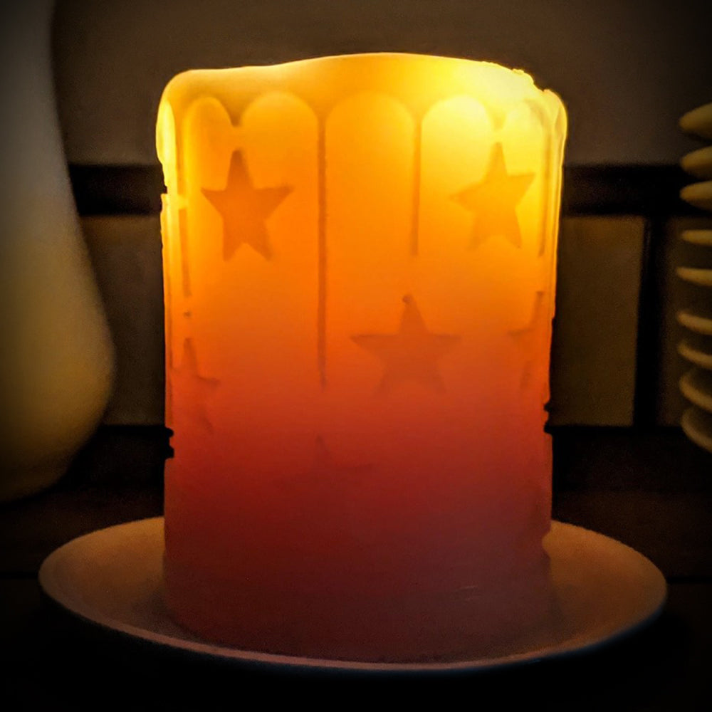 Beeswax candle pillar with stars