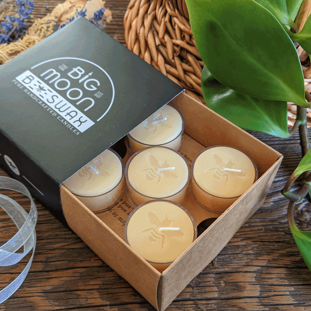 100% pure beeswax tealight candles made with Pacific Northwest beeswax