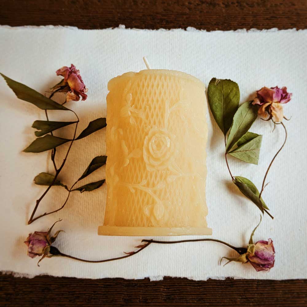 Beeswax Mini Pillar Rose - Big Moon Beeswax