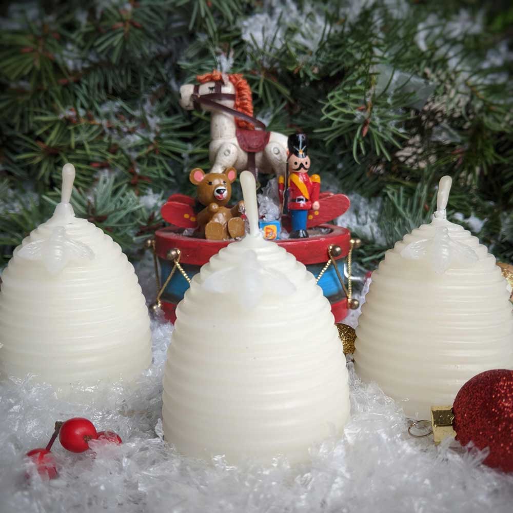 Beeswax mini skep candle, front view